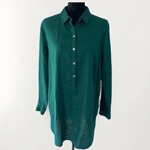 J. Jill 100% Linen Tunic Top - Forest Green Button Up W/ Pockets